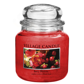 Village Candle Střední vonná svíčka ve skle Berry Blossom 397g - Červené květy