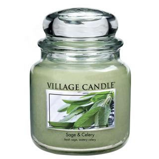 Village Candle Střední vonná svíčka ve skle Sage Celery 397g - Svěží šalvěj